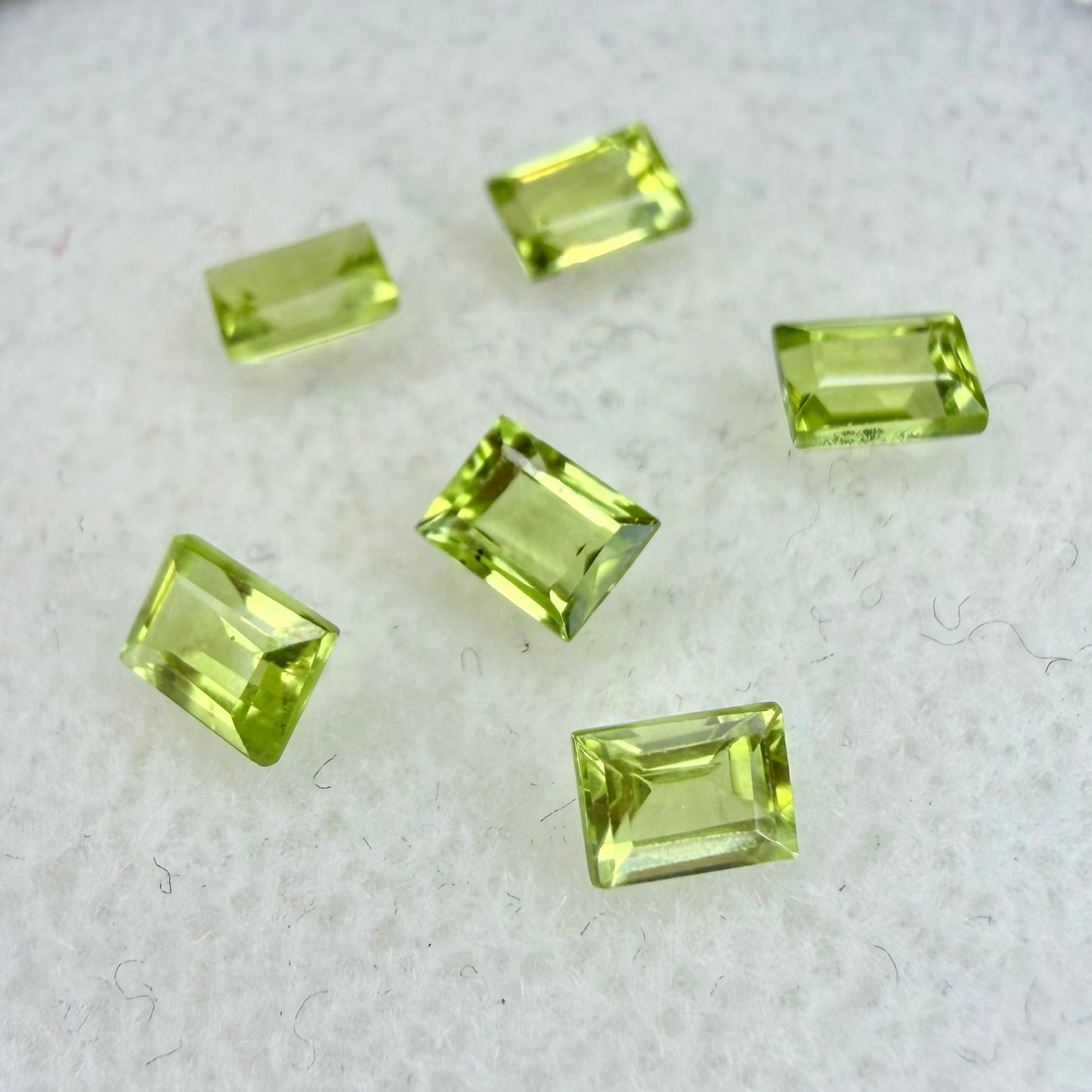 Peridot, 4x3mm Baguette Cut, 6 Piece Lot