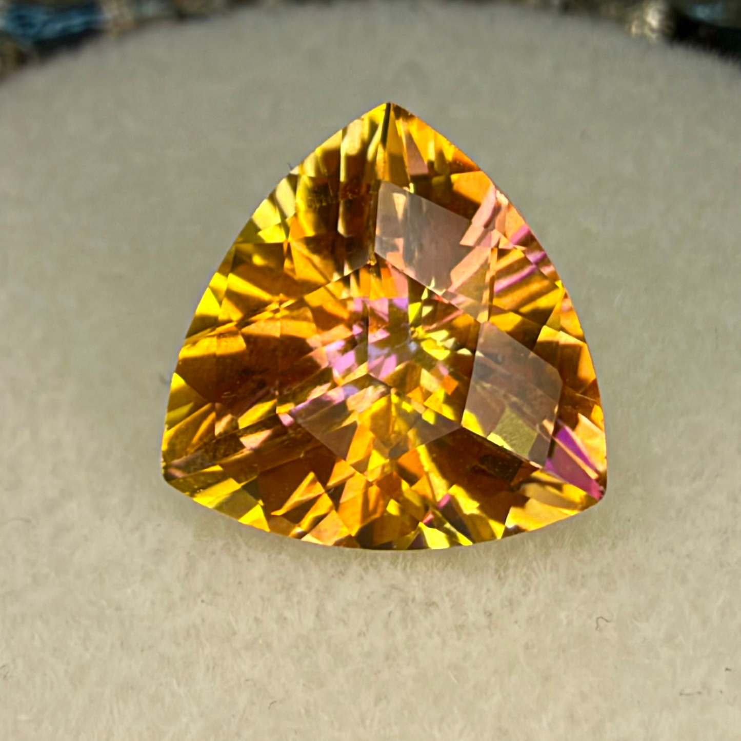 Twilight Mystic Topaz, 12x12mm Trillion Cut Checkerboard Top, 6.64 Carats
