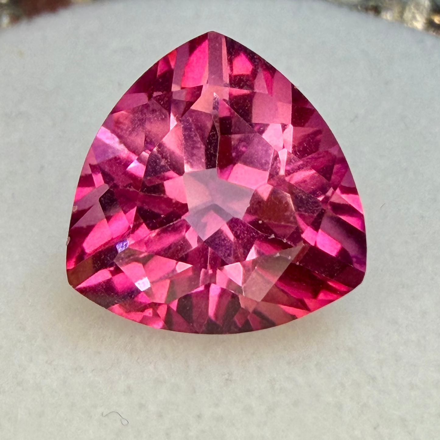 Old Stock Pink Topaz, 13x13mm Trillion Cut, 8.92 Carats, Treated