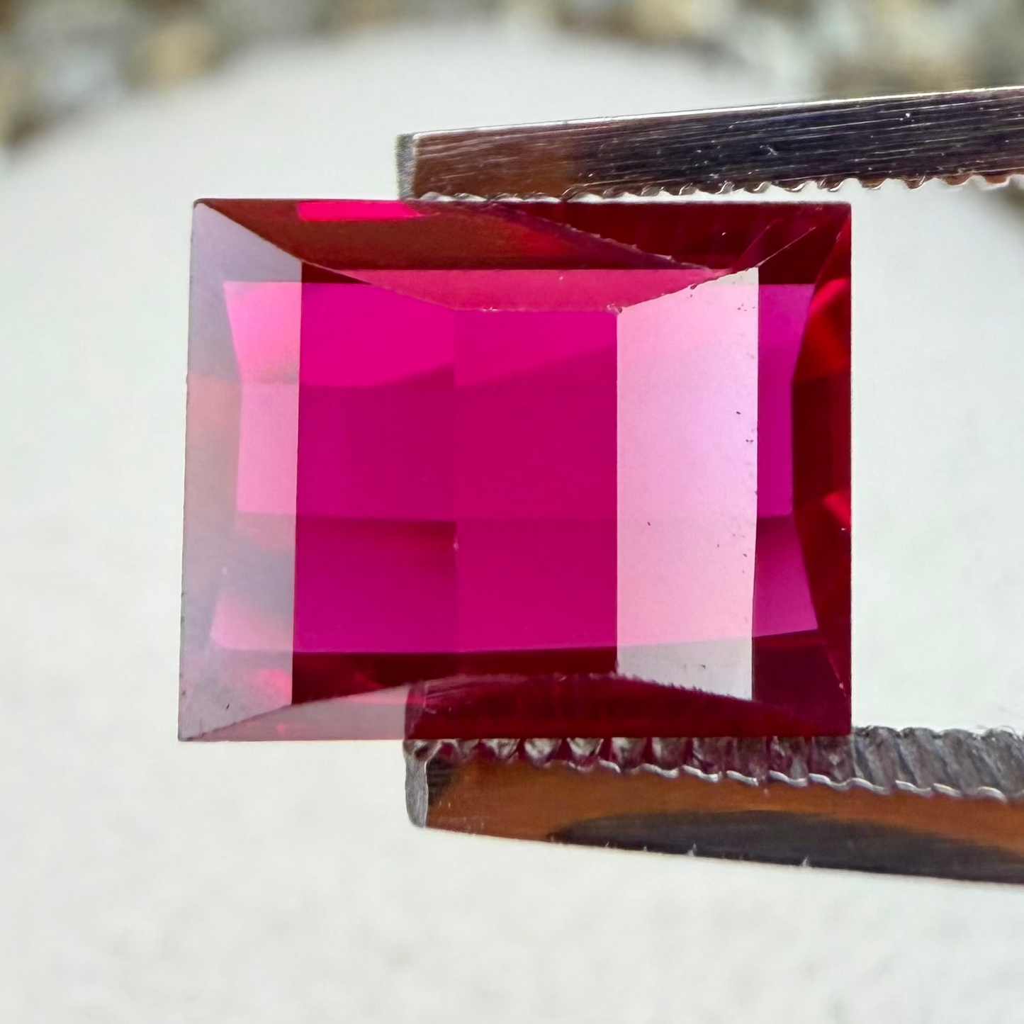 Man Made Ruby, 9x7mm Baguette Roll Top
