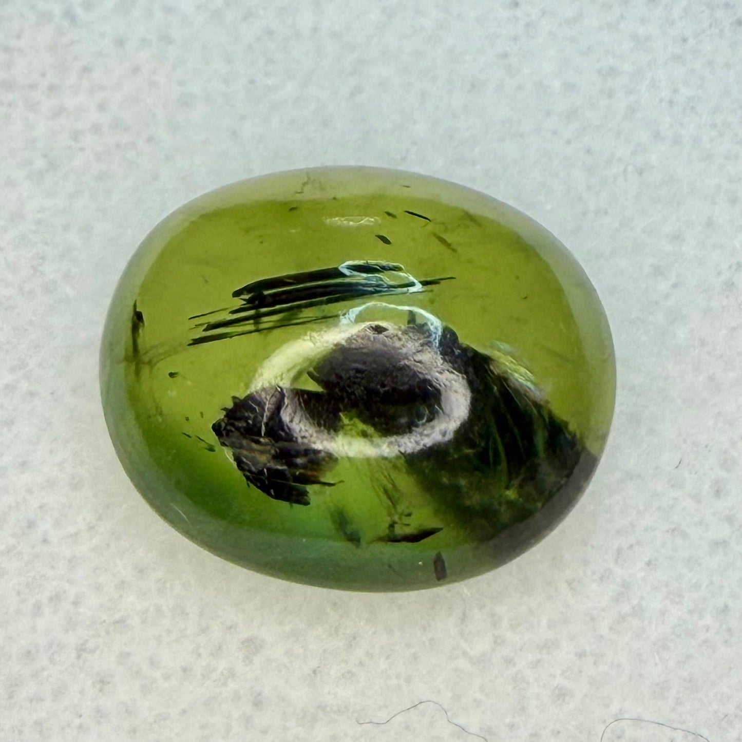 African Tourmalated Prehnite Cabochon, 15.7x13.3mm Oval Cut, 13.20 Carats