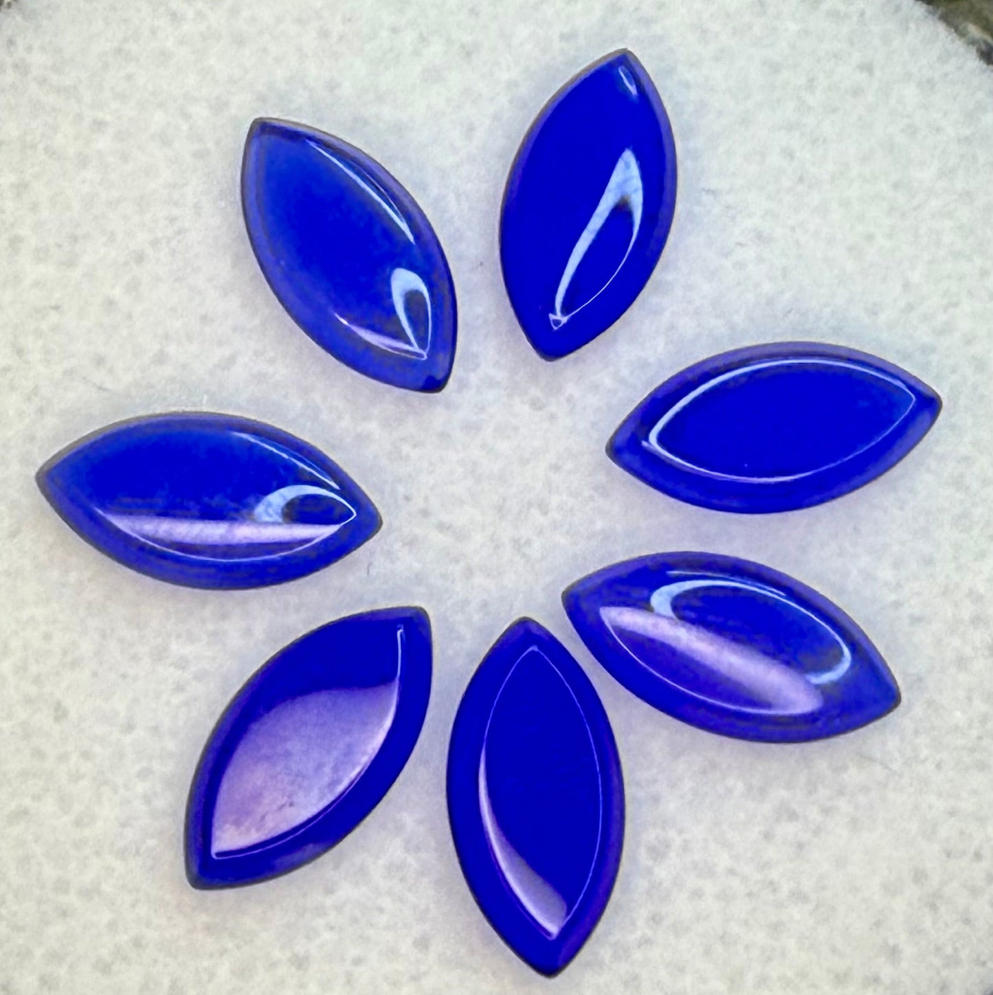 Cobalt Blue Onyx Cabochons, 10xmm Marquis Cut, 6 Piece Lot