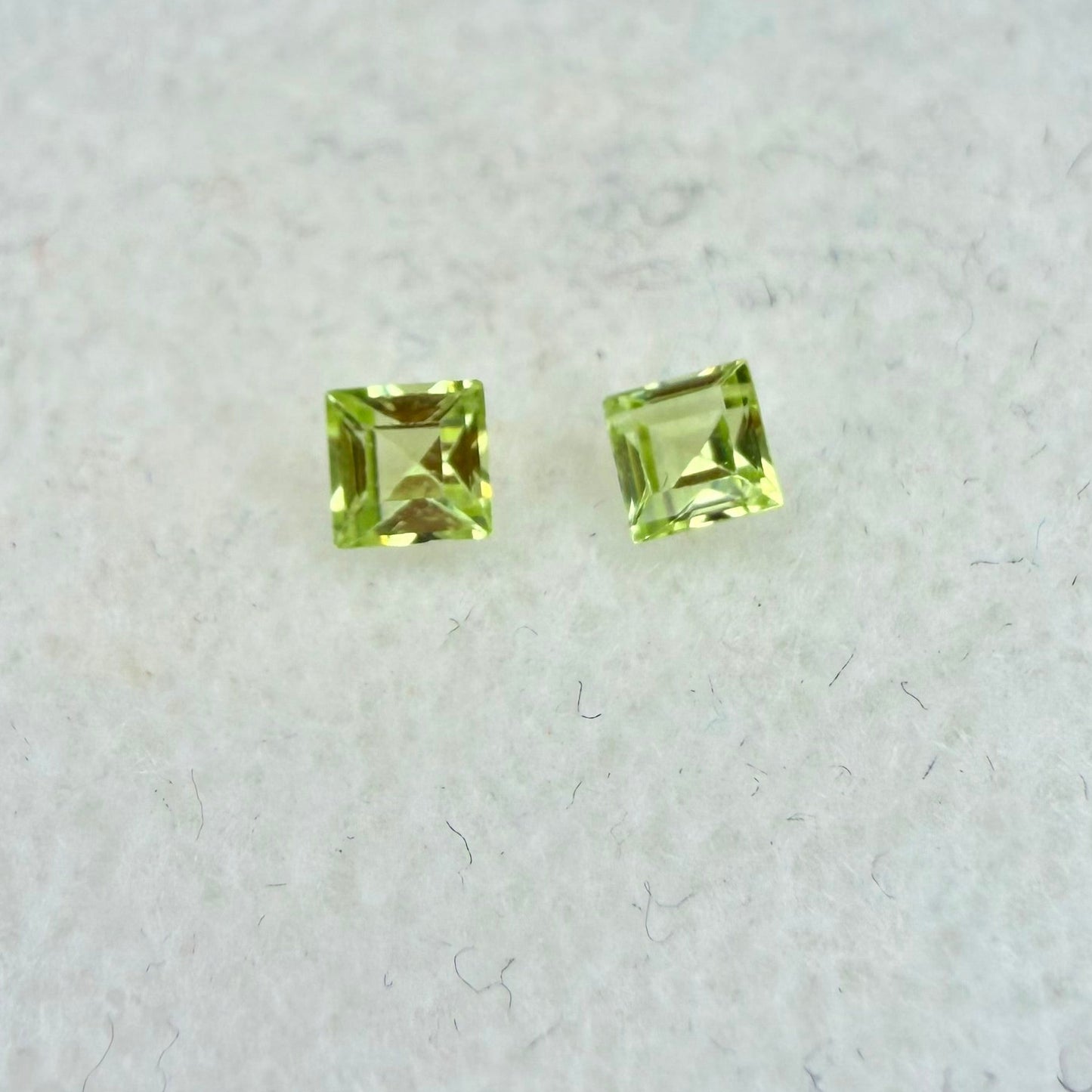 Peridot, 3mm Square Cut, Pair