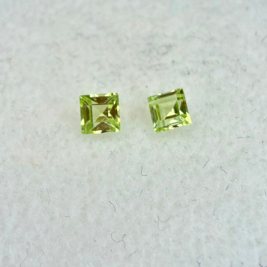 Peridot, 3mm Square Cut, Pair