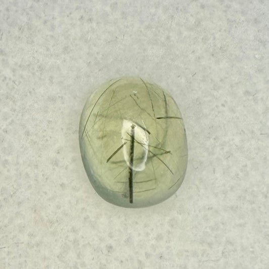 African Tourmalated Prehnite Cabochon, 9x7mm Oval Cut, 2.93 Carats