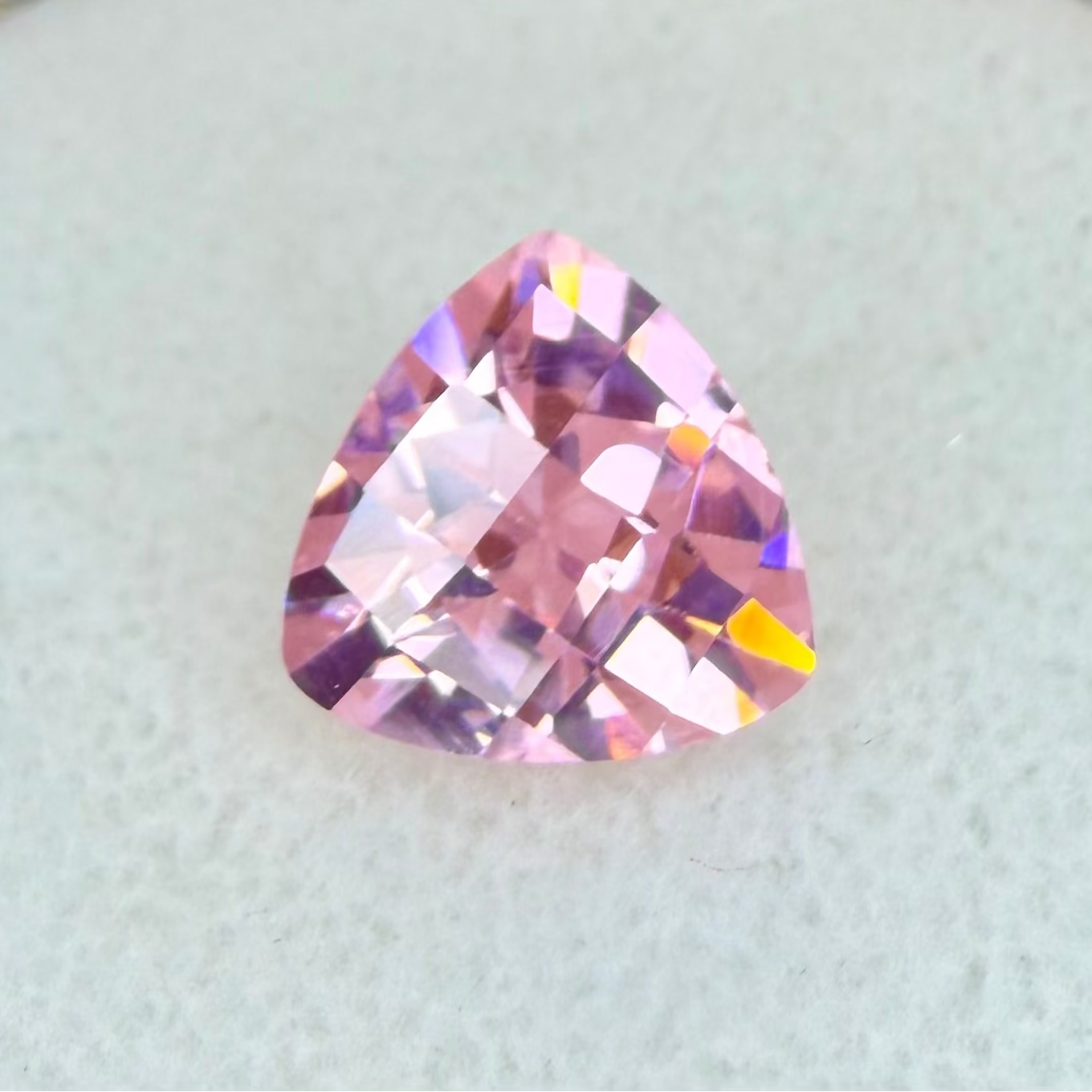 Ice Pink Cubic Zirconia, 10mm Trillion Cut Checkerboard Top, 7.71 Carats